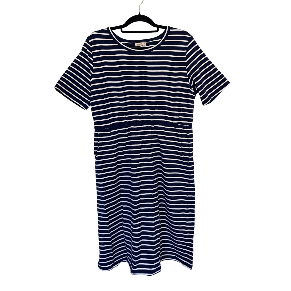 Inherit Women Midi Dress 2XL Navy White Striped Pockets Casual Modest Preppy